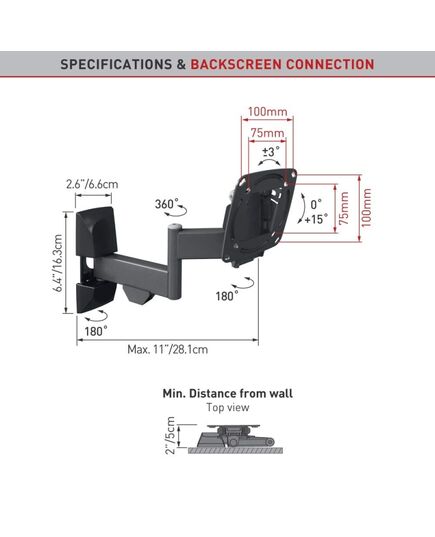 КРОНШТЕЙНЫ ДЛЯ ТЕЛЕВИЗОРА BARKAN E140.B 13"-29" TV, 4 LANKSTŲ, SIENINIS, JUODAS