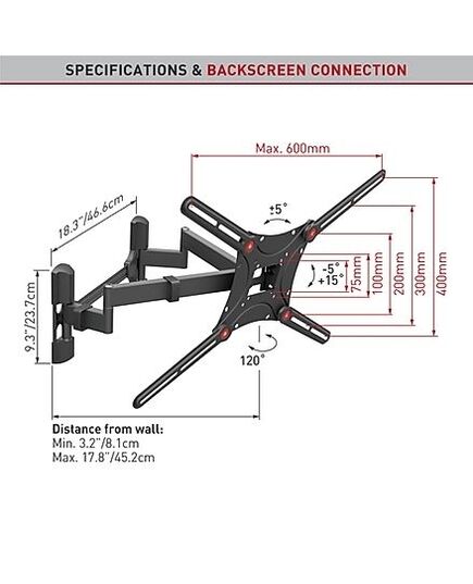 КРОНШТЕЙНЫ ДЛЯ ТЕЛЕВИЗОРА BARKAN BM464 13"-90" LYGIAM/LENKTAM TV, 4 LANKSTŲ, SIENINIS, JUODAS