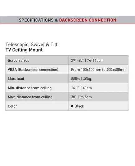TELEVIZORU KRONŠTEINI BARKAN 3500B.B 29"-65" LED TV, 3 LANKSTŲ, LUBINIS, JUODAS