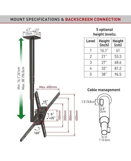 TELEVIZORU KRONŠTEINI BARKAN 3500B.B 29"-65" LED TV, 3 LANKSTŲ, LUBINIS, JUODAS