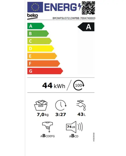 AR FRONTĀLO IELĀDI BEKO BM3WFSU37213WPBB 7KG 49.6CM
