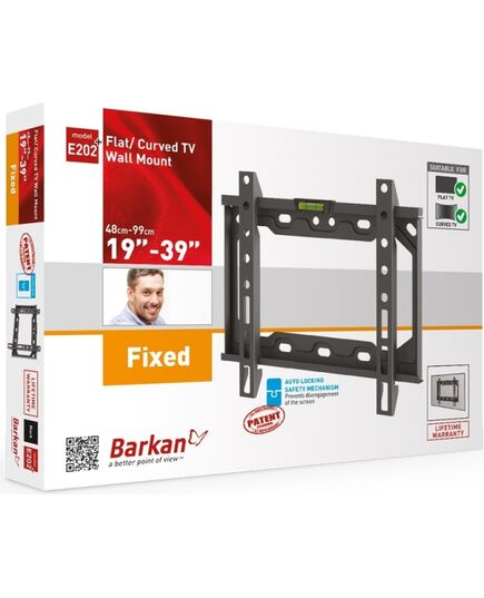 КРОНШТЕЙНЫ ДЛЯ ТЕЛЕВИЗОРА BARKAN E202+.B 19"-39" PLOKŠIČAM TV, FIKSUOTAS, SIENINIS, JUODAS