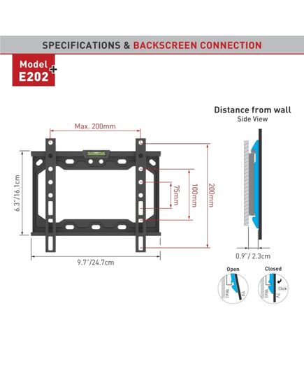 КРОНШТЕЙНЫ ДЛЯ ТЕЛЕВИЗОРА BARKAN E202+.B 19"-39" PLOKŠIČAM TV, FIKSUOTAS, SIENINIS, JUODAS