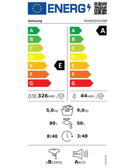 VEĻAS MAZGĀJAMĀS MAŠĪNAS AR ŽĀVĒTĀJU SAMSUNG WD90DG5G34BELE
