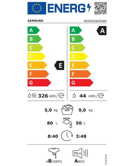 VEĻAS MAZGĀJAMĀS MAŠĪNAS AR ŽĀVĒTĀJU SAMSUNG  WD90DG6G94BKU4 AR ŽĀVĒTĀJU 9/5KG, 1400APGR./MIN.