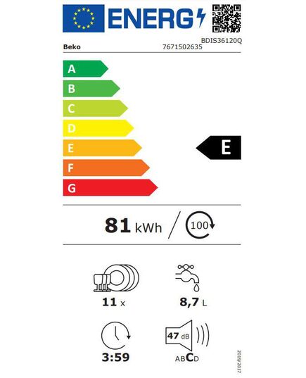IEBŪVĒJAMĀS TRAUKU MAZGĀJAMĀS MAŠĪNAS BEKO BDIS36120Q 45CM IEBŪVĒJAMA!