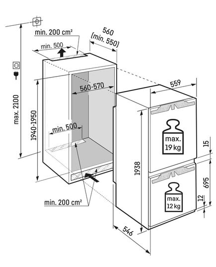 IEBŪVĒJAMIE LEDUSSKAPJI LIEBHERR ICBNC5623 193.8CM NO FROST IEBŪVĒJAMS!
