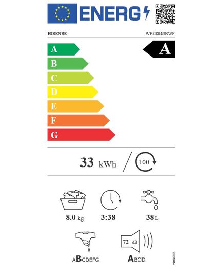 AR FRONTĀLO IELĀDI HISENSE WF5I8043BWF