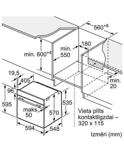 IEBŪVĒJAMĀS CEPEŠKRĀSNIS BOSCH HBG537FB4 A+ 71L