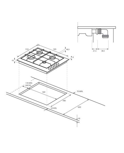 IEBŪVĒJAMĀS GĀZES PLĪTS VIRSMAS CANDY CHW6LBX/4U2